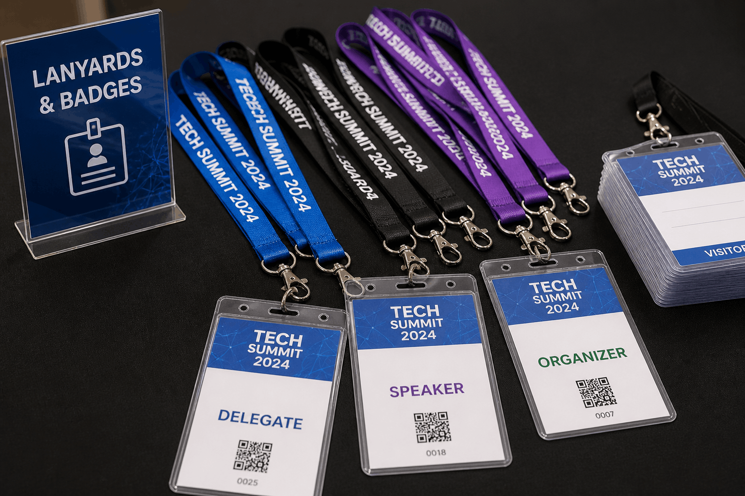Event lanyards and ID badges for attendee identification at corporate events