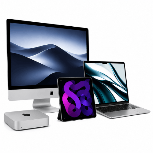 MacBook iPad iMac and Mac Mini setup in office