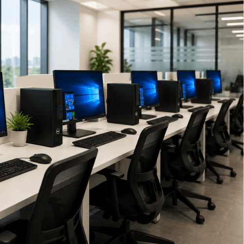 Multiple desktop computers setup in office