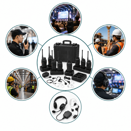 Walkie talkie rental services for events security construction warehouse and production communication in Ahmedabad